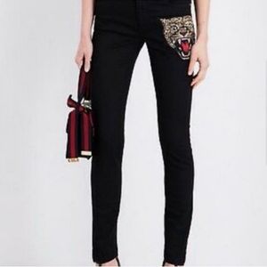 Gucci skinny pants Demin black jeans Tiger embroidered, size 28 (6) skinny denim